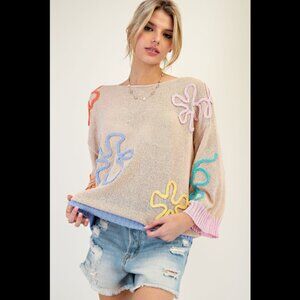 Easel Spring Fling Sweater Color: Natural Size Medium